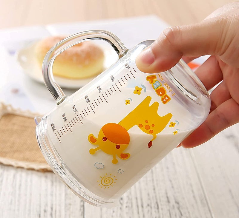 KHOLAD Random Design Glass Measuring Drinking Mug with Handle and Clear Lid with Silicone Straw for Girls & Kids Multiple Usage 350 ml (Dolphin - 2) - Image 4