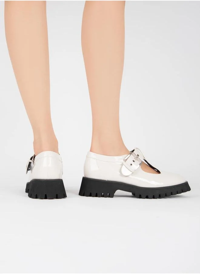 RAID Buckle Accent Round Toe Mary Jane Shoes by Styli
