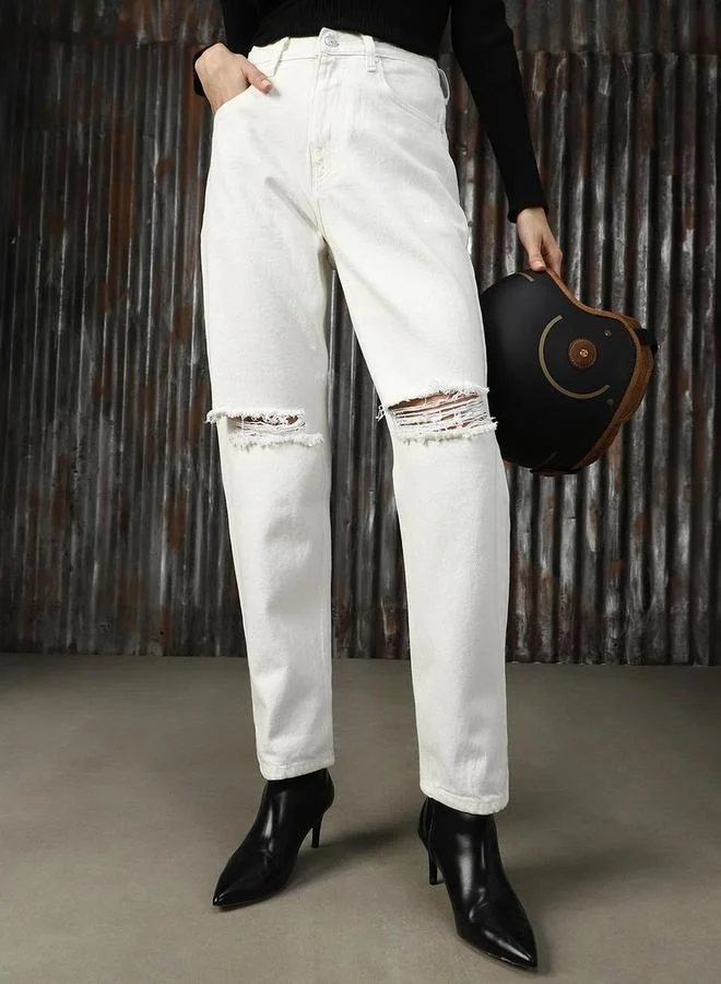 HIGH STAR High Rise Sliced Knee Regular Fit Jeans by Styli