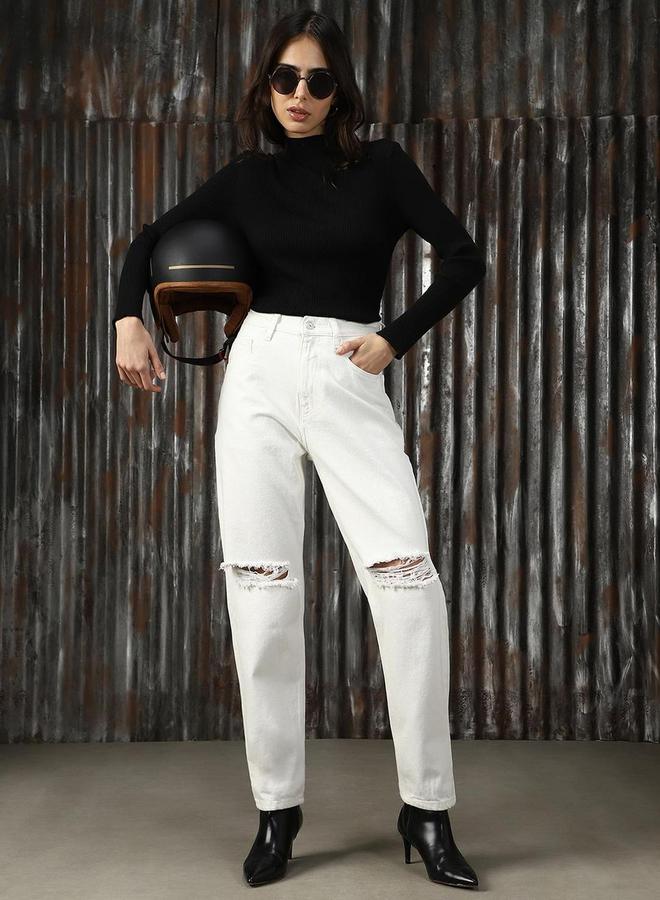 HIGH STAR High Rise Sliced Knee Regular Fit Jeans - Image 1