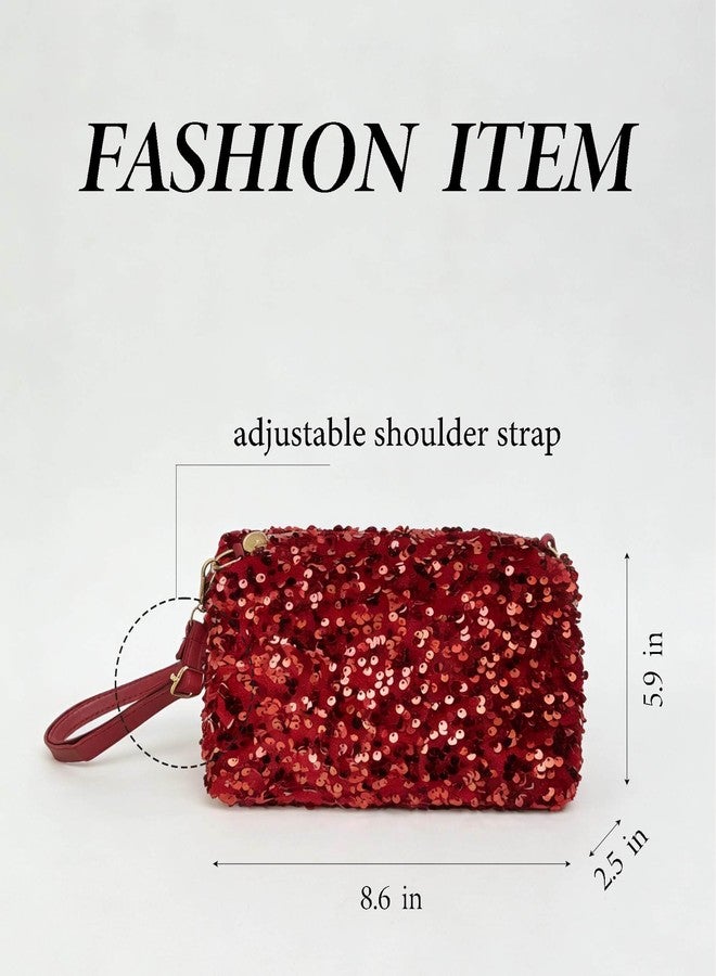 Winatehr Red Sequin Purse, Cute Cross Body Evening Bag, Small Crossbody Bags for Women, Christmas Gifts Girls Trendy Stuff, 70s Showgirl Outfit Red Accessories - Image 4