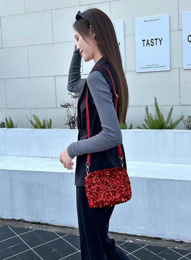 Winatehr Red Sequin Purse, Cute Cross Body Evening Bag, Small Crossbody Bags for Women, Christmas Gifts Girls Trendy Stuff, 70s Showgirl Outfit Red Accessories - Image 2