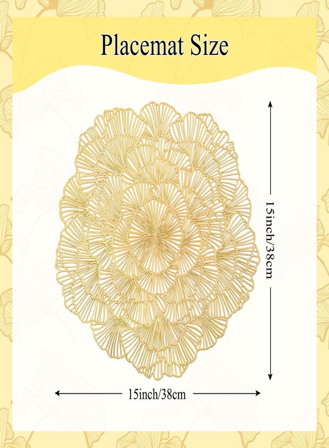 timecity Round Gold Placemats Set of 4 Sweet Acacia Elegant Tablemats Flower Round Vinyl Place Mats Table Setting Kitchen Table Mats for Dining Table Holiday Wedding Decorative - Image 2
