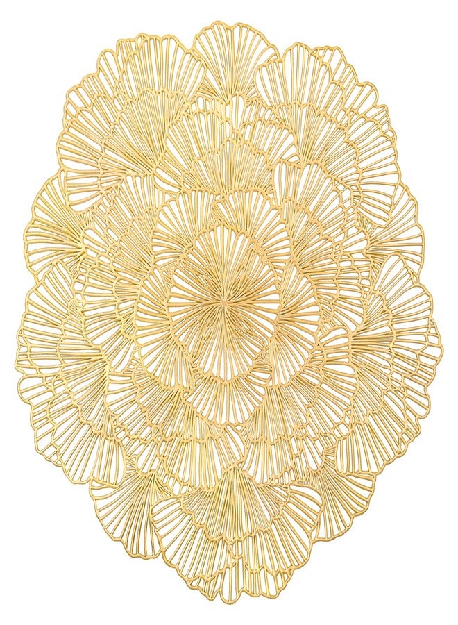timecity Round Gold Placemats Set of 4 Sweet Acacia Elegant Tablemats Flower Round Vinyl Place Mats Table Setting Kitchen Table Mats for Dining Table Holiday Wedding Decorative - Image 1