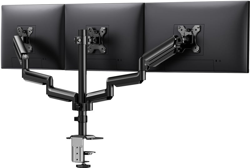 ErGear Triple Monitor Mount for 13-27 inch Screens, Premium Aluminum Triple Monitors Stand up to 17.6 lbs, Sturdy 3 Monitor Desk Mount with Swivel, Tilt, Rotation, Max VESA 100x100mm - Image 1