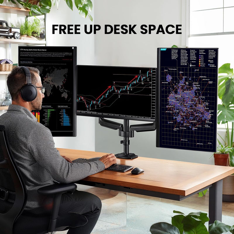 ErGear Triple Monitor Mount for 13-27 inch Screens, Premium Aluminum Triple Monitors Stand up to 17.6 lbs, Sturdy 3 Monitor Desk Mount with Swivel, Tilt, Rotation, Max VESA 100x100mm - Image 3