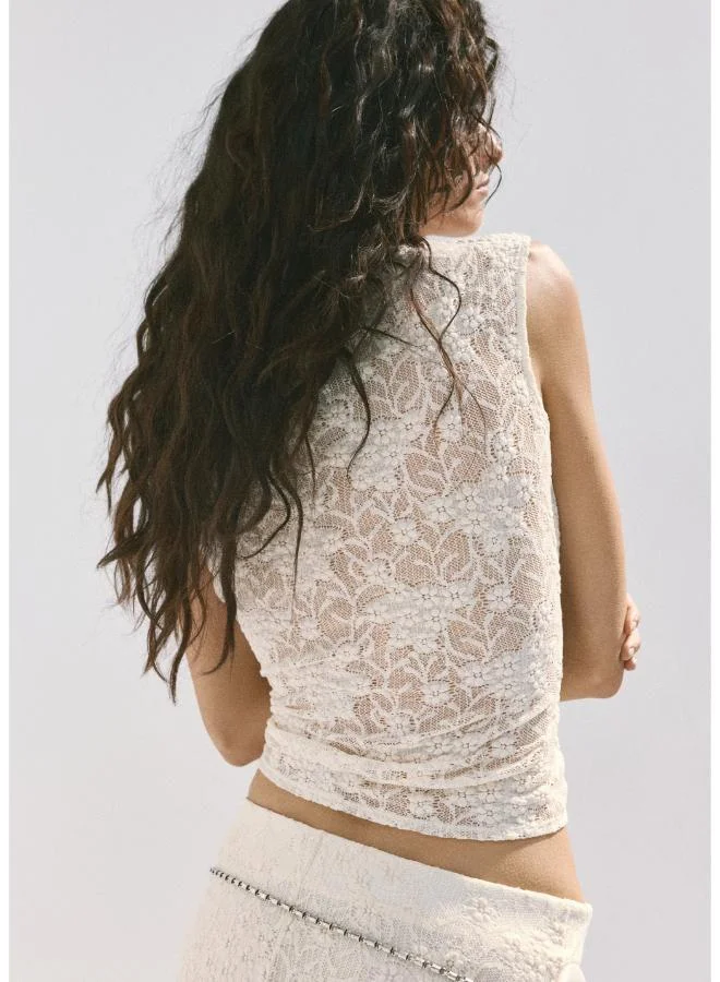 مانجو Lace Boat-Neck T-Shirt
