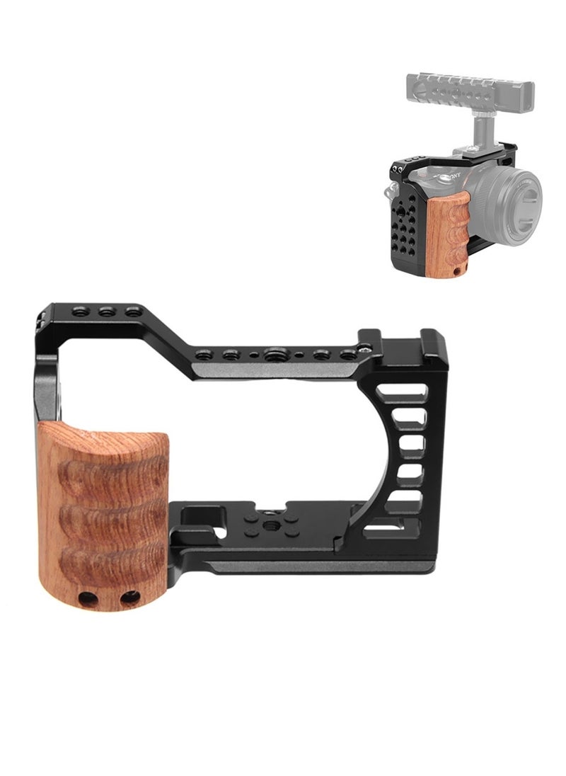 PULUZ For Sony Alpha 7C / ILCE-7C / A7C PULUZ Wood Handle Metal Camera Cage Stabilizer Rig  - Image 1