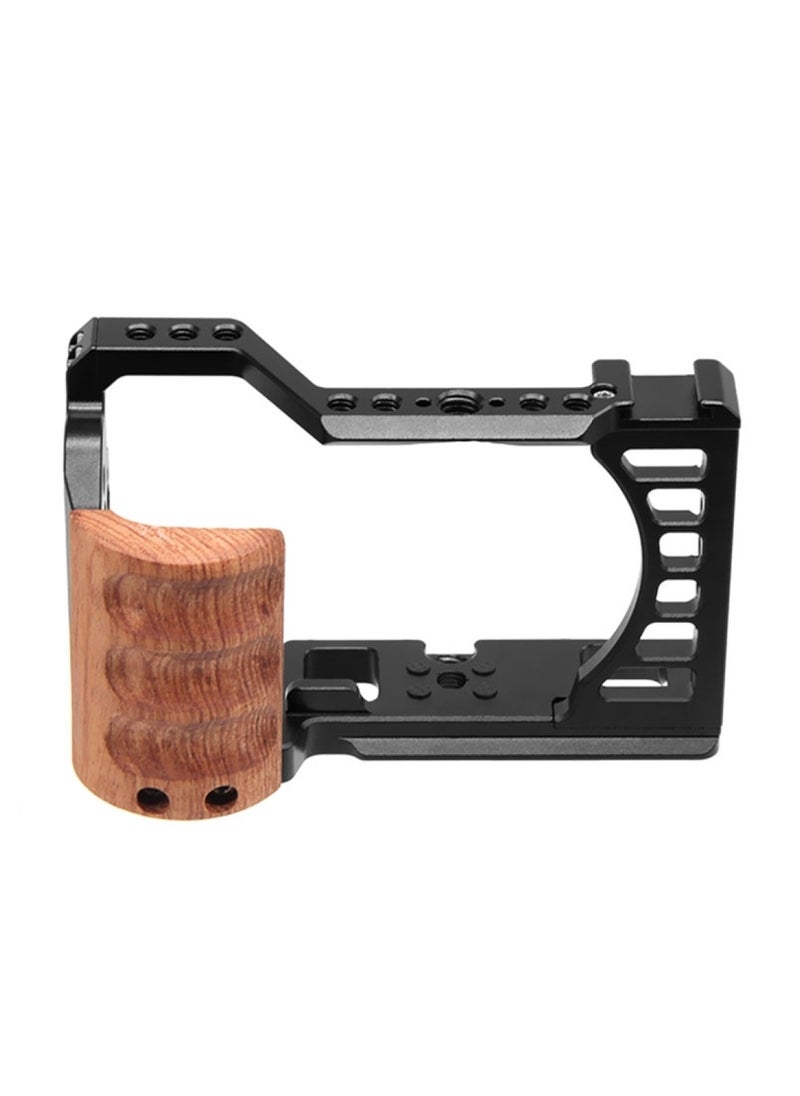 PULUZ For Sony Alpha 7C / ILCE-7C / A7C PULUZ Wood Handle Metal Camera Cage Stabilizer Rig  - Image 2