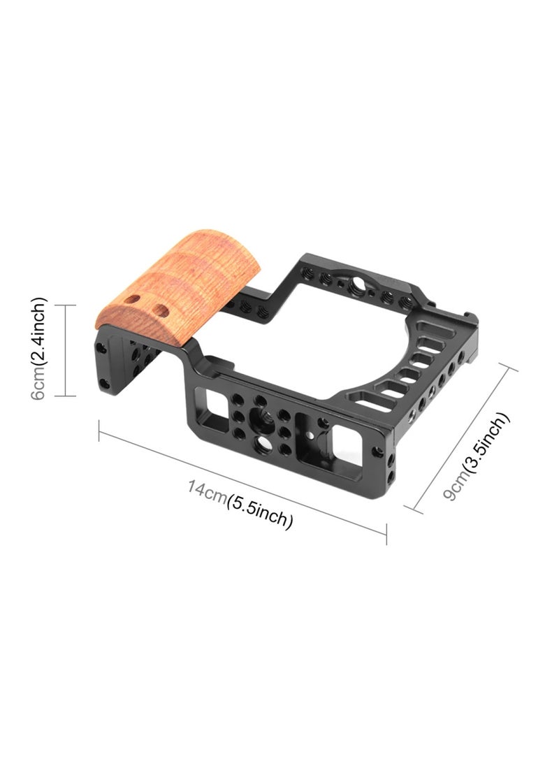 PULUZ For Sony Alpha 7C / ILCE-7C / A7C PULUZ Wood Handle Metal Camera Cage Stabilizer Rig  - Image 3