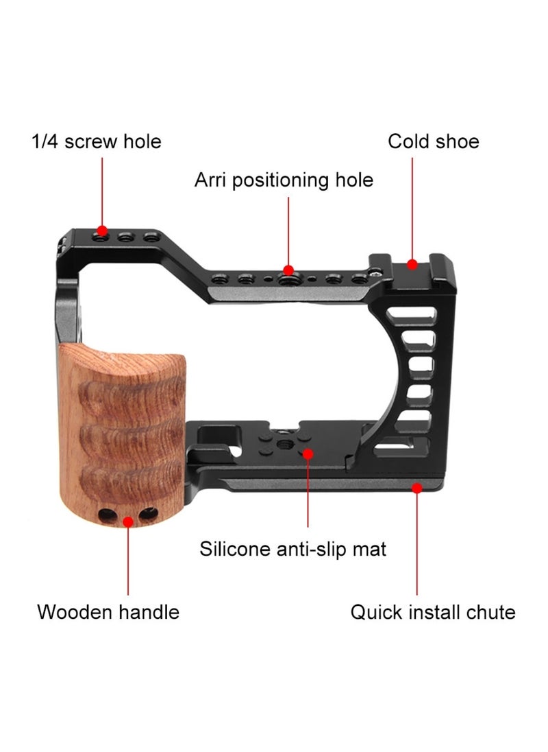 PULUZ For Sony Alpha 7C / ILCE-7C / A7C PULUZ Wood Handle Metal Camera Cage Stabilizer Rig  - Image 4