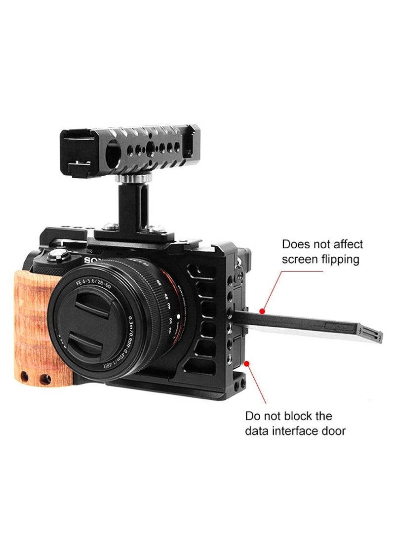 PULUZ For Sony Alpha 7C / ILCE-7C / A7C PULUZ Wood Handle Metal Camera Cage Stabilizer Rig  - Image 5