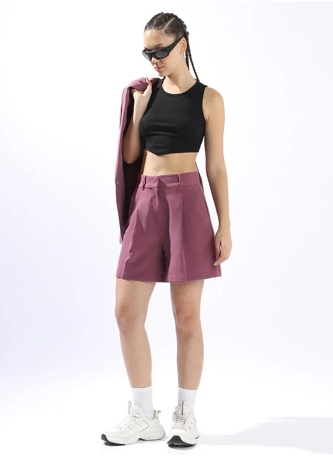 هوبرهولمي Onion Tailored Shorts for Women Tailored Fit 91% Polyester 9% Spandex Button Closure