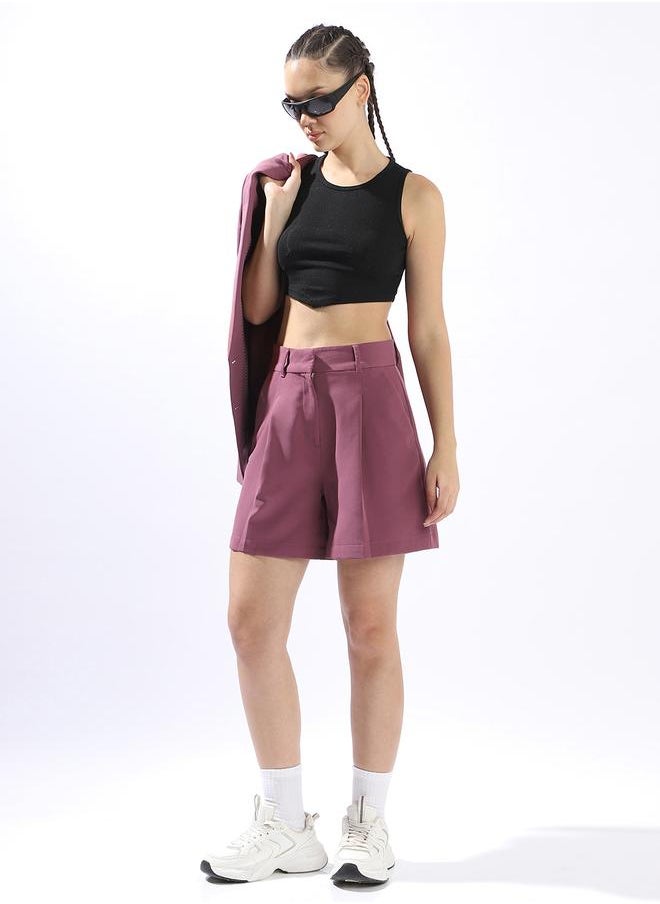Hubberholme Onion Tailored Shorts for Women Tailored Fit 91% Polyester 9% Spandex Button Closure  - Image 1