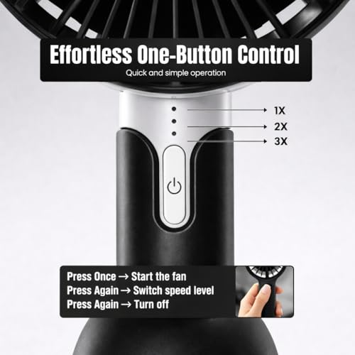 One94Store High Speed Portable Hand Fan, 4800 RPM, 1200mAh USB Rechargeable Battery, Up to 6H Runtime, 3 Speed Modes for Travel, Office & Outdoor, Black – Mini Fan, Hand Fan, Small Fan, USB Fan - Image 5