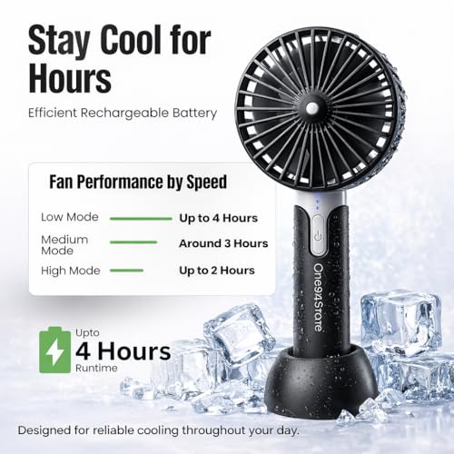 One94Store High Speed Portable Hand Fan, 4800 RPM, 1200mAh USB Rechargeable Battery, Up to 6H Runtime, 3 Speed Modes for Travel, Office & Outdoor, Black – Mini Fan, Hand Fan, Small Fan, USB Fan - Image 4