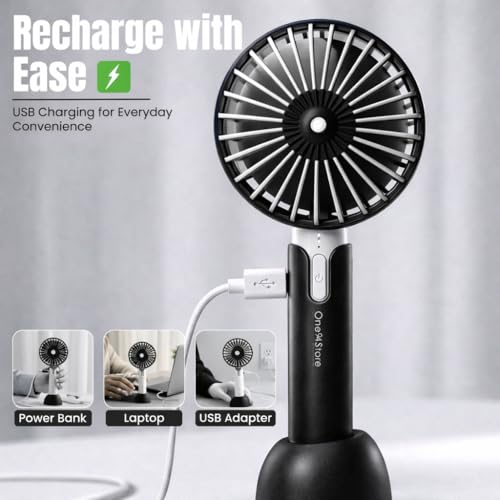 One94Store High Speed Portable Hand Fan, 4800 RPM, 1200mAh USB Rechargeable Battery, Up to 6H Runtime, 3 Speed Modes for Travel, Office & Outdoor, Black – Mini Fan, Hand Fan, Small Fan, USB Fan - Image 3