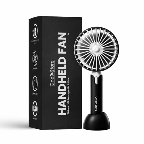 One94Store High Speed Portable Hand Fan, 4800 RPM, 1200mAh USB Rechargeable Battery, Up to 6H Runtime, 3 Speed Modes for Travel, Office & Outdoor, Black – Mini Fan, Hand Fan, Small Fan, USB Fan - Image 1