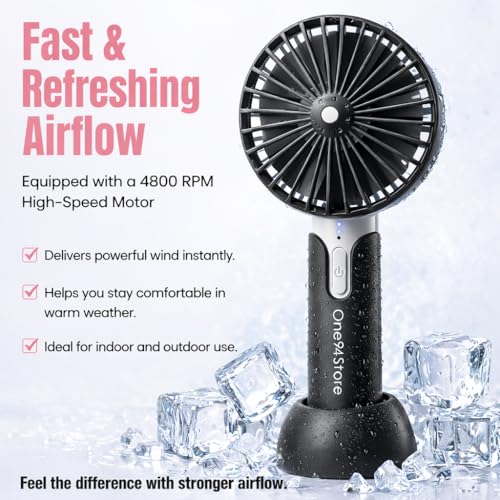 One94Store High Speed Portable Hand Fan, 4800 RPM, 1200mAh USB Rechargeable Battery, Up to 6H Runtime, 3 Speed Modes for Travel, Office & Outdoor, Black – Mini Fan, Hand Fan, Small Fan, USB Fan - Image 2