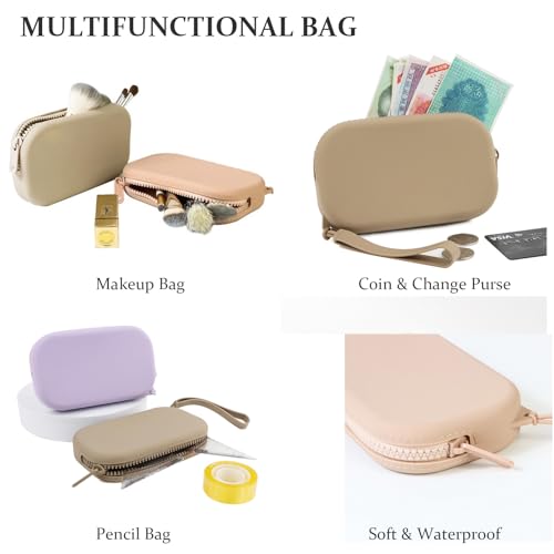 WHHJM Small Silicone Multifunctional Essential Bag Portable Travel Makeup Bag for Women Men Cards Cash Bag Zipper Pouch (Black) - Image 4