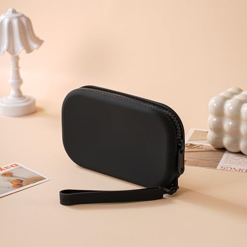 WHHJM Small Silicone Multifunctional Essential Bag Portable Travel Makeup Bag for Women Men Cards Cash Bag Zipper Pouch (Black) - Image 3