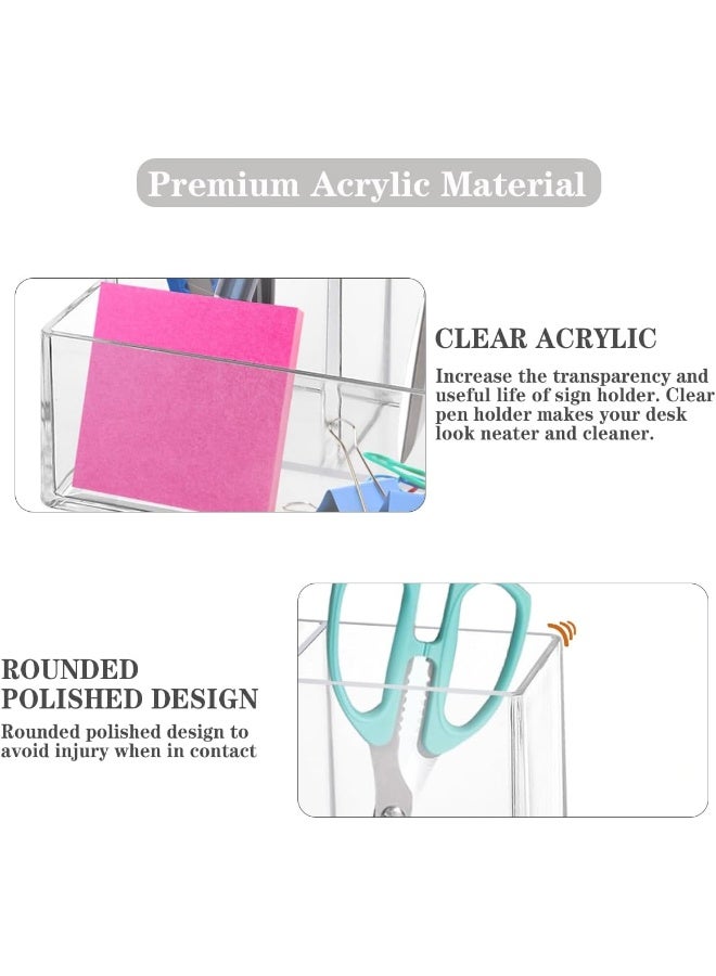 TPGP Pen Holder, 2 Pack Clear Acrylic Makeup Brush Holder, Pencil Holder For Desk With Sticky Notes Holder And 3 Compartments, Pencil Organizer For Pen, Art Supply, Makeup Brush(Clear) - Image 3