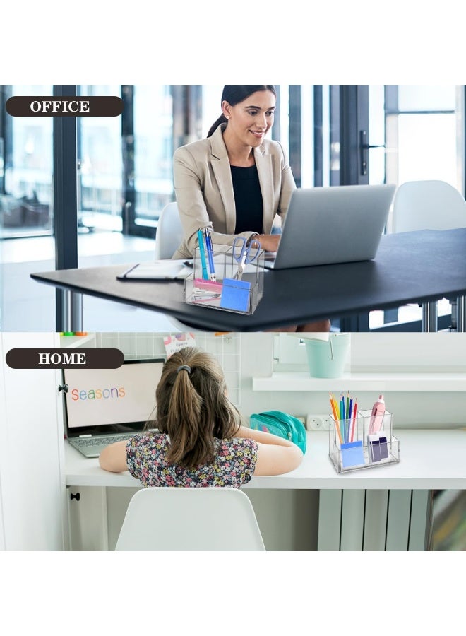 TPGP Pen Holder, 2 Pack Clear Acrylic Makeup Brush Holder, Pencil Holder For Desk With Sticky Notes Holder And 3 Compartments, Pencil Organizer For Pen, Art Supply, Makeup Brush(Clear) - Image 4