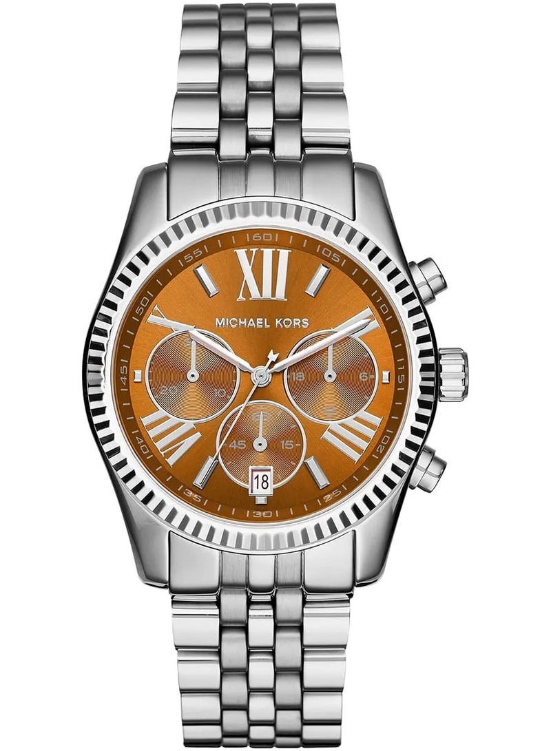 ام كي ساعة نسائية Lexington Chronograph 38 مم برتقالية فضية 6221 - Image 1