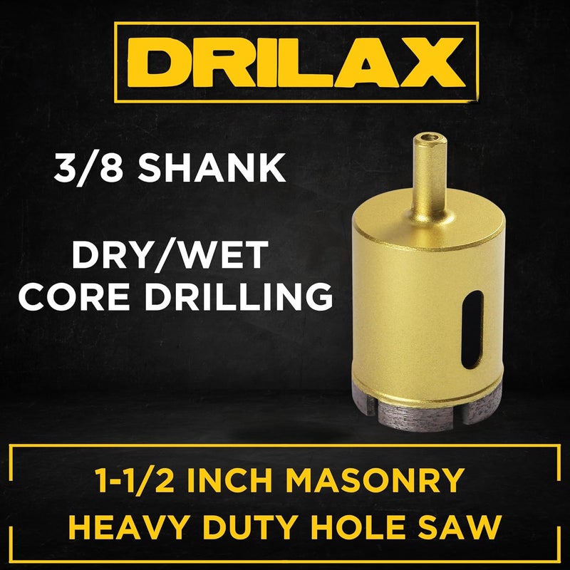 DRILAX 1-1/2" Diamond Hole Saw for Concrete & Masonry - Heavy Duty Core Drill Bit for Granite, Quartz, Pavement Stones, Brick | 3/8" Shank | 2-Inch Deep Cut - Image 3