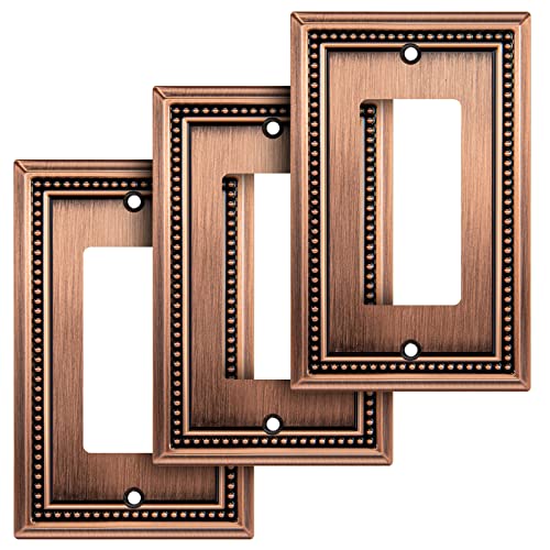 Henne Bery Sunken Pearls Heavy Duty Decorative Wall Plate Switch Plate Outlet Cover (Single Decorator, 3 Pack, Antique Copper) - Image 1
