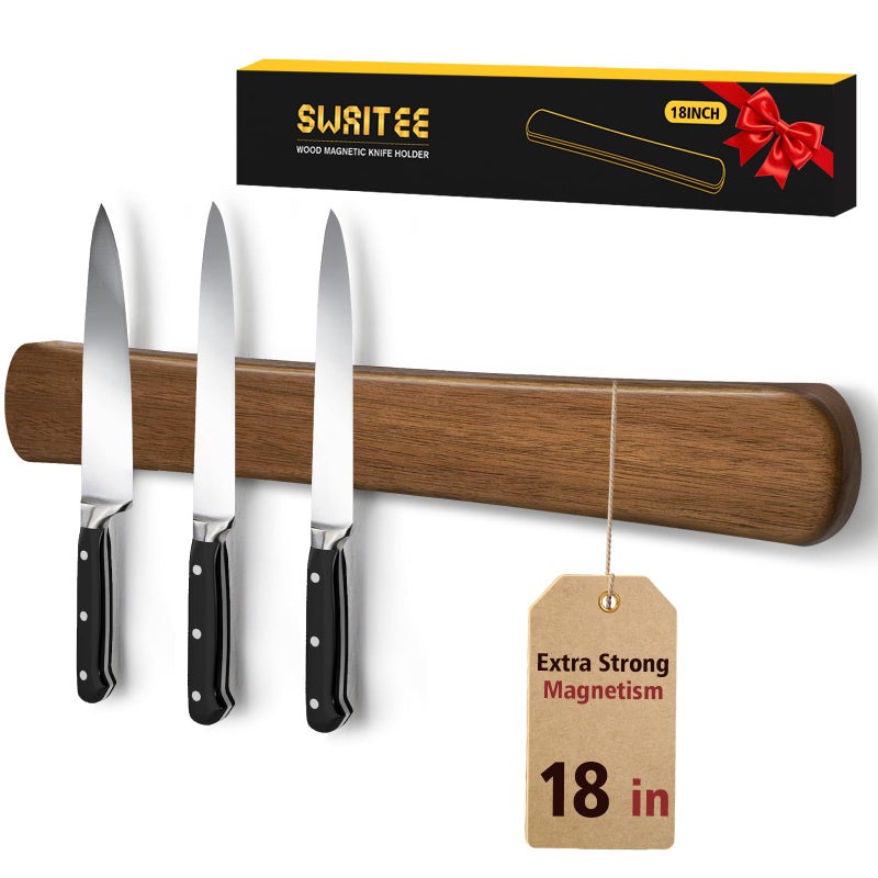 Swaitee Magnetic Knife Holder for Wall, 18 Inch Wood Strong Magnetic Knife Strip, Housewarming Gifts for New Home, Kitchen Storage Space Savers, Farmhouse Kitchen Utensil Organizer Essentials - Image 1