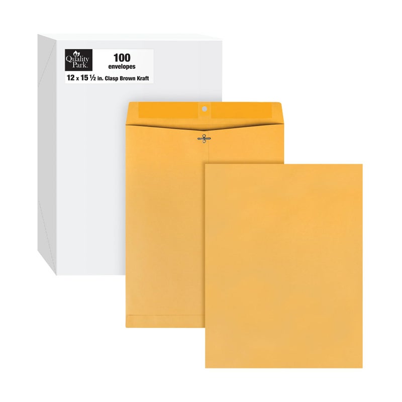 Quality Park 12 x 1512 Clasp Envelopes Clasp and Gummed Closures for Oversized Papers Drawings or Posters 32 lb Kraft Paper 100Box QUA37810