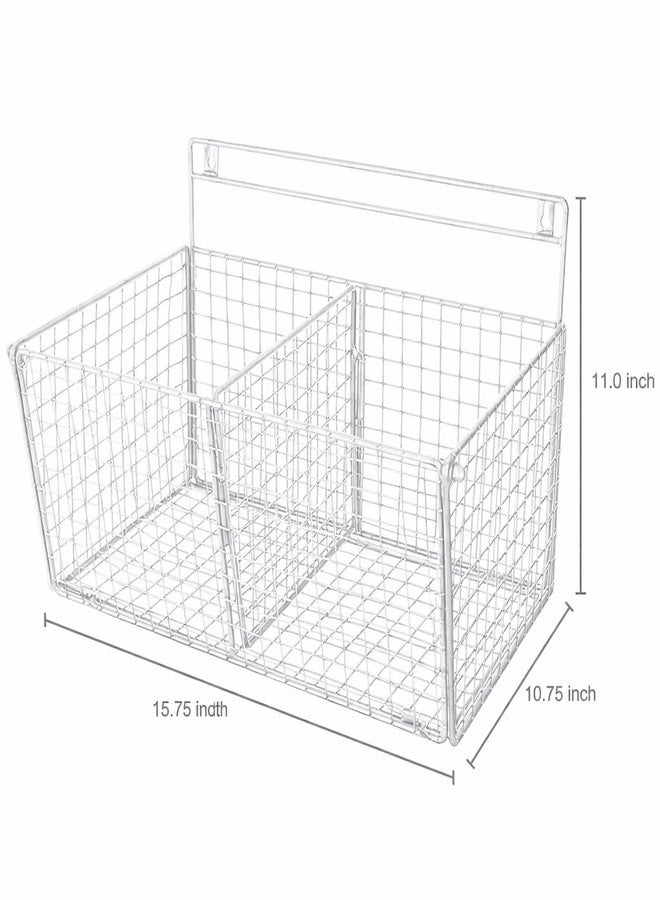 OGFC 58006 Wall mouted fruit basket - White Color Metal Wire Wall-Mounted 2-Compartment Fruit Basket, Wall shelf, Storage baskets - White - Image 3