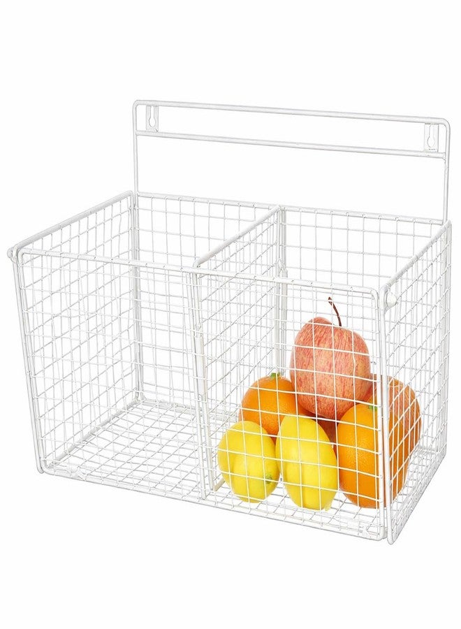 OGFC 58006 Wall mouted fruit basket - White Color Metal Wire Wall-Mounted 2-Compartment Fruit Basket, Wall shelf, Storage baskets - White - Image 2