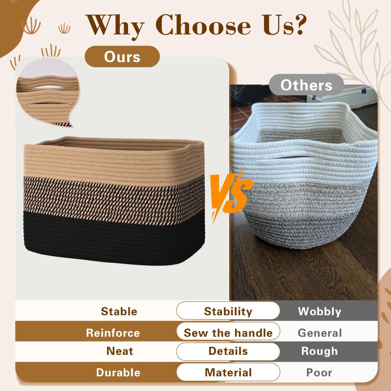 Degeyoyo Woven Storage Baskets, 15"Ã—10"Ã—9" Baskets for Organizing, 3 Pack Woven Basket for Storage, Storage Baskets for Shelf, Towel, Toy, Book, Closet, Baby - Image 4