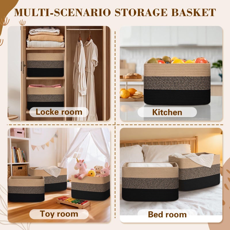 Degeyoyo Woven Storage Baskets, 15"Ã—10"Ã—9" Baskets for Organizing, 3 Pack Woven Basket for Storage, Storage Baskets for Shelf, Towel, Toy, Book, Closet, Baby - Image 5