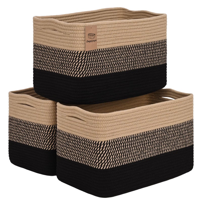 Degeyoyo Woven Storage Baskets, 15"Ã—10"Ã—9" Baskets for Organizing, 3 Pack Woven Basket for Storage, Storage Baskets for Shelf, Towel, Toy, Book, Closet, Baby - Image 1