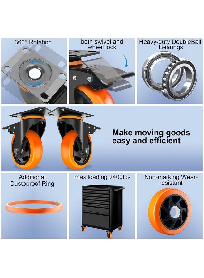 WeighTAJ Heavy Duty Polyurethane(PU) Caster Wheels-360 degree Swivel Caster 4pc set(2 with brakes/2 Without brakes)-Ideal For Trolleys, Equipment,Furniture,Home, Industries etc (5" Orange PU) - Image 3