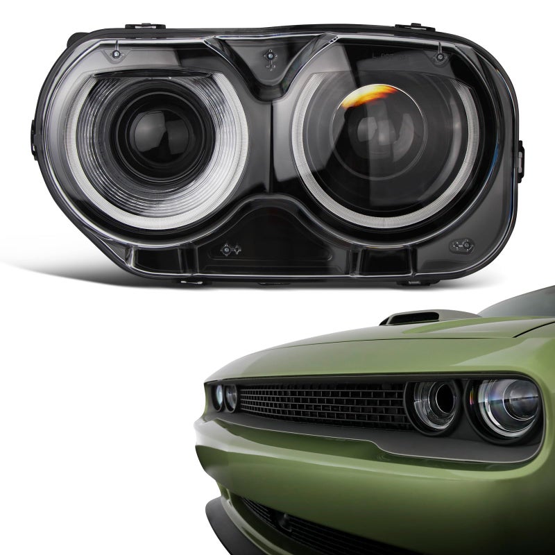 KNSPEC Headlight Assembly Compatible With Dodge Challenger 20152021 Black Housing Halogen Head Lights Replaceable Left Driver Side 68174065AF CH2502267