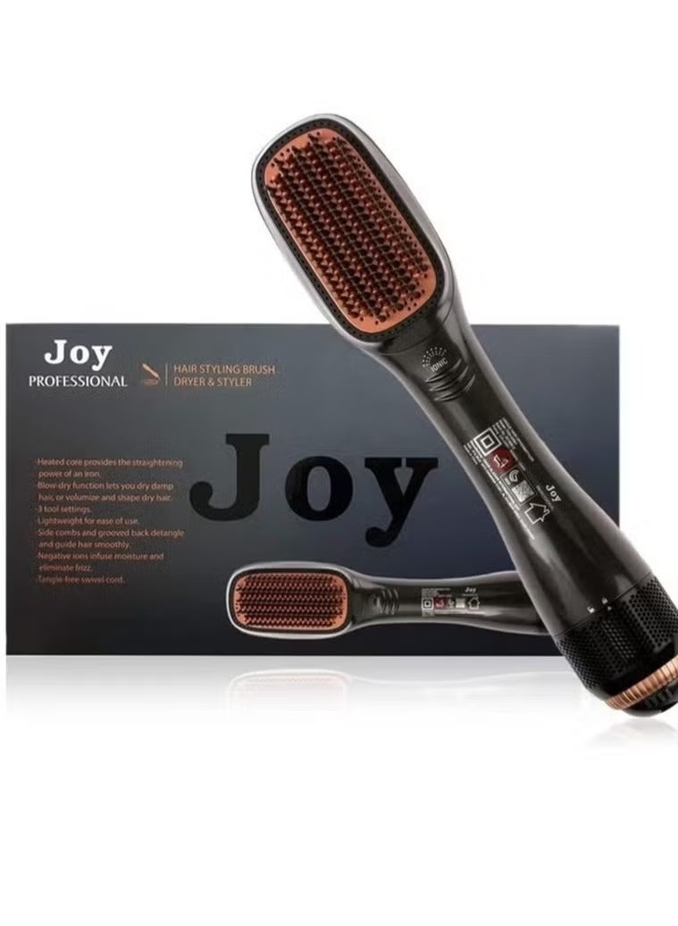 JOY CARE 2-in-1 Ceramic Hair Dryer and Styler Brush, Black/Beige - Image 1