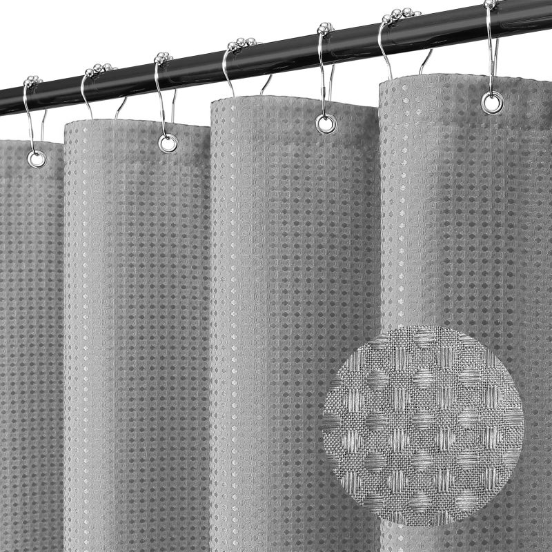 Final Friday Gray Shower Curtain Fabric, Waffle Shower Curtains for Bathroom, Hotel Luxury Cloth Bath Curtain Boho Bathroom Decor Set with Grommets Washable No Hooks 72 x 72 Inch - Image 1