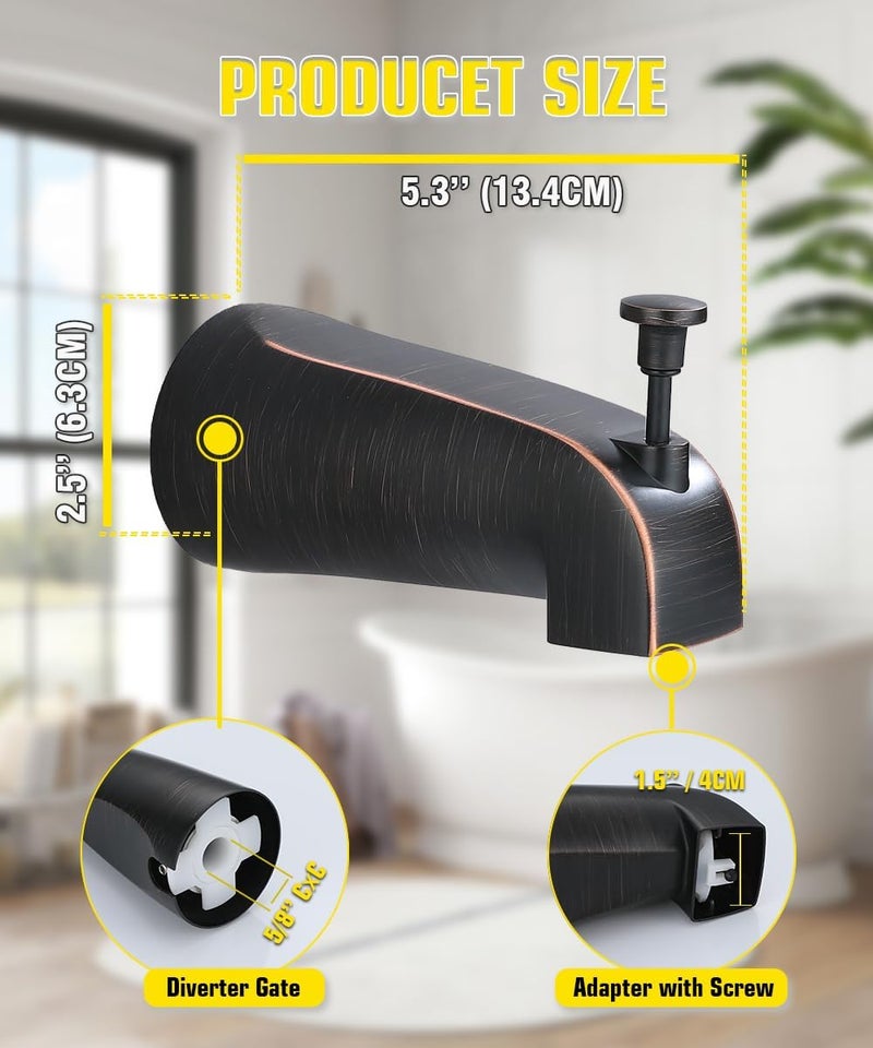 FROPO Tub Spout with Diverter, Slip On Bathtub Spout Fits 1/2'' Copper Tube(5/8'' Dia), Bathroom Tub Faucet with PTFE Tape & Hex Wrench, Oil Rubbed Bronze - Image 5