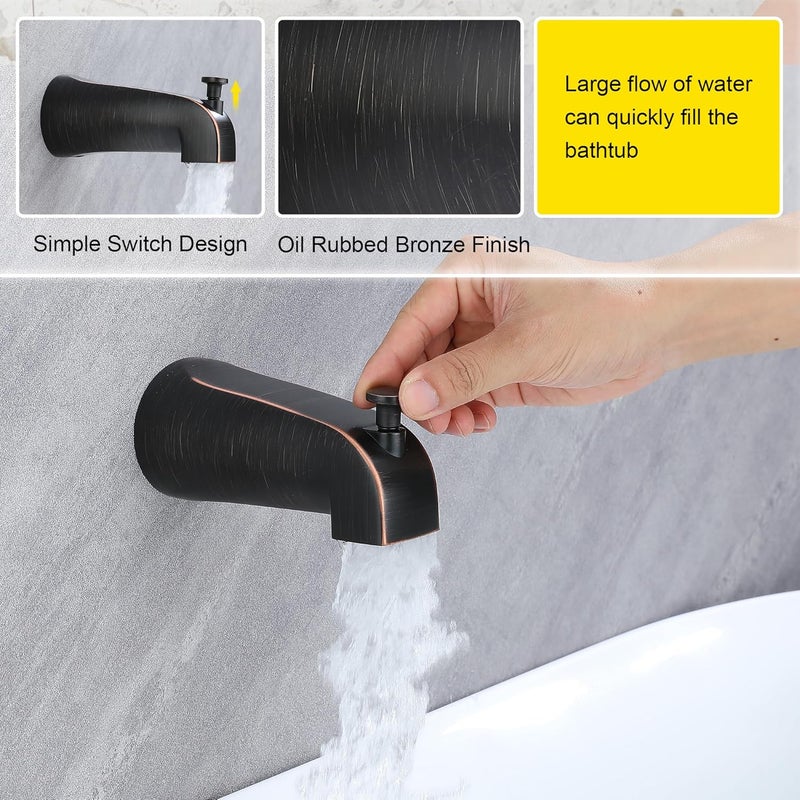 FROPO Tub Spout with Diverter, Slip On Bathtub Spout Fits 1/2'' Copper Tube(5/8'' Dia), Bathroom Tub Faucet with PTFE Tape & Hex Wrench, Oil Rubbed Bronze - Image 3