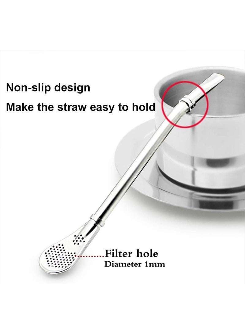 Yerba Mate Bombilla Gourd Drinking Filter Straws 304 Food-Grade Stainless Steel 6.1 inch Long Spoon Bombillas Straws for Mate Tea Set of 3 with Cleaning Brush (silver) - Image 4