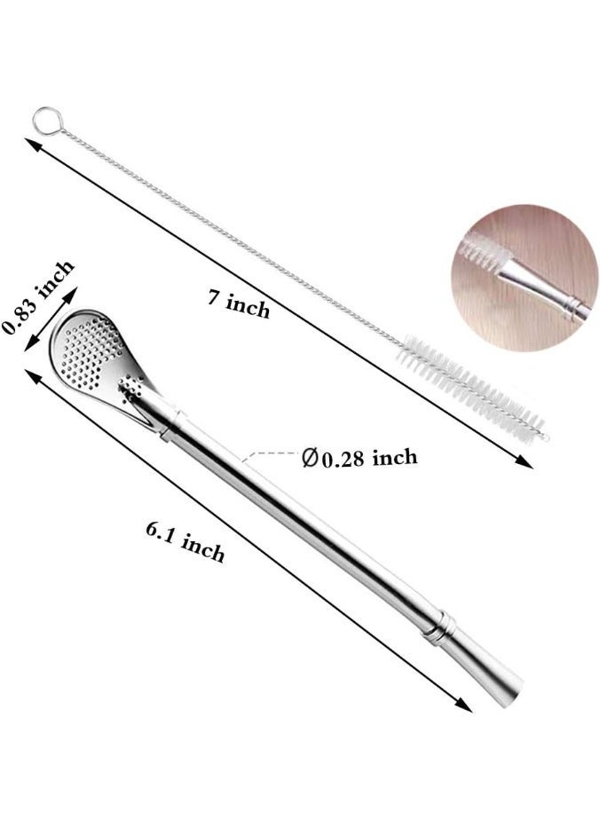 Yerba Mate Bombilla Gourd Drinking Filter Straws 304 Food-Grade Stainless Steel 6.1 inch Long Spoon Bombillas Straws for Mate Tea Set of 3 with Cleaning Brush (silver) - Image 3