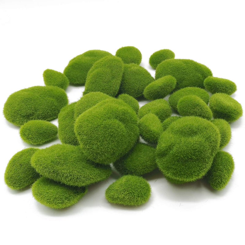 TIHOOD 30 PCS 3 Size Artificial Moss Rocks Decorative, Green Moss Balls,Moss Stones, Green Moss Covered Stones, Fake Moss Decor for Floral Arrangements, Fairy Gardens and Crafting - Image 1