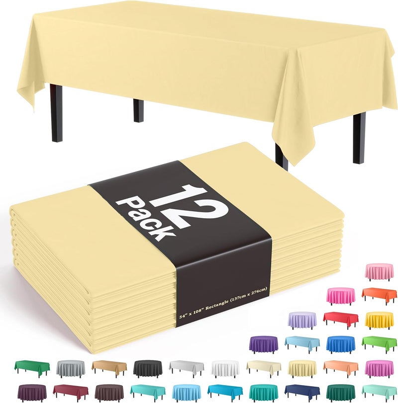 Exquisite 12-Pack Premium Plastic Table Cloth Tablecloth 54in. x 108in. Rectangle Table Cover - Light Yellow - Image 1