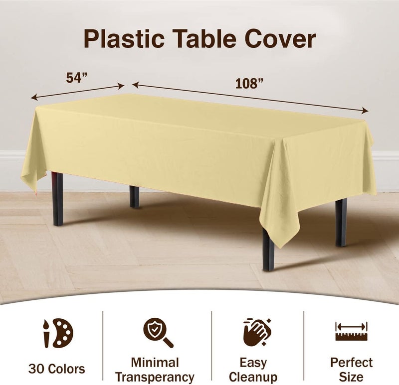 Exquisite 12-Pack Premium Plastic Table Cloth Tablecloth 54in. x 108in. Rectangle Table Cover - Light Yellow - Image 3