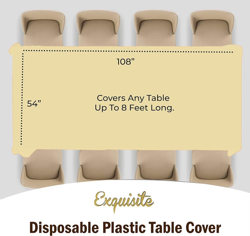 Exquisite 12-Pack Premium Plastic Table Cloth Tablecloth 54in. x 108in. Rectangle Table Cover - Light Yellow - Image 4