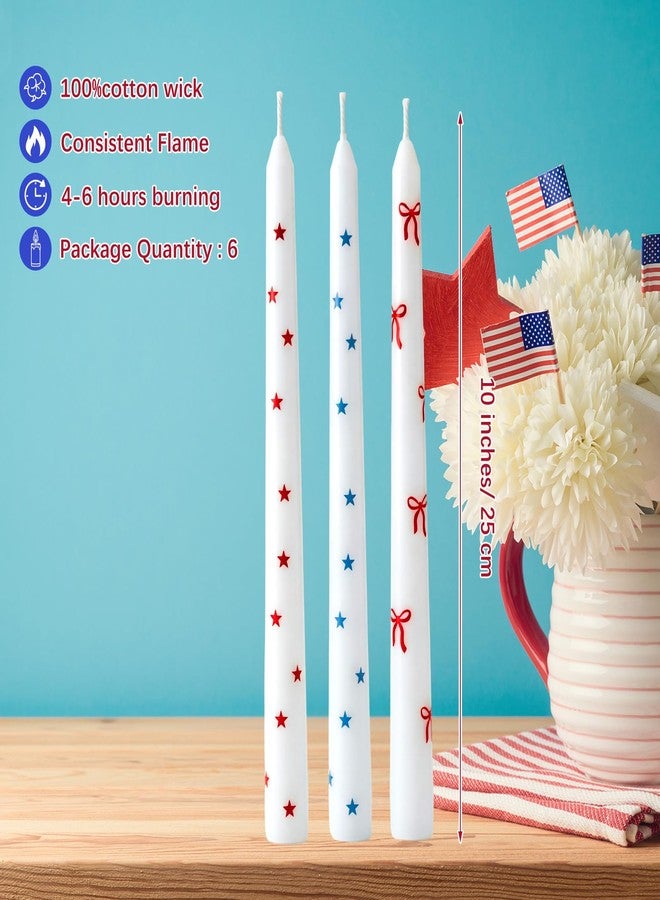 Conelist 6 Pcs Taper Candles Candle Sticks for Bachelorette Bridal Wedding Party Baby Shower Table Cake Decor (Star and Bow,10 Inch,Red and Blue) - Image 2